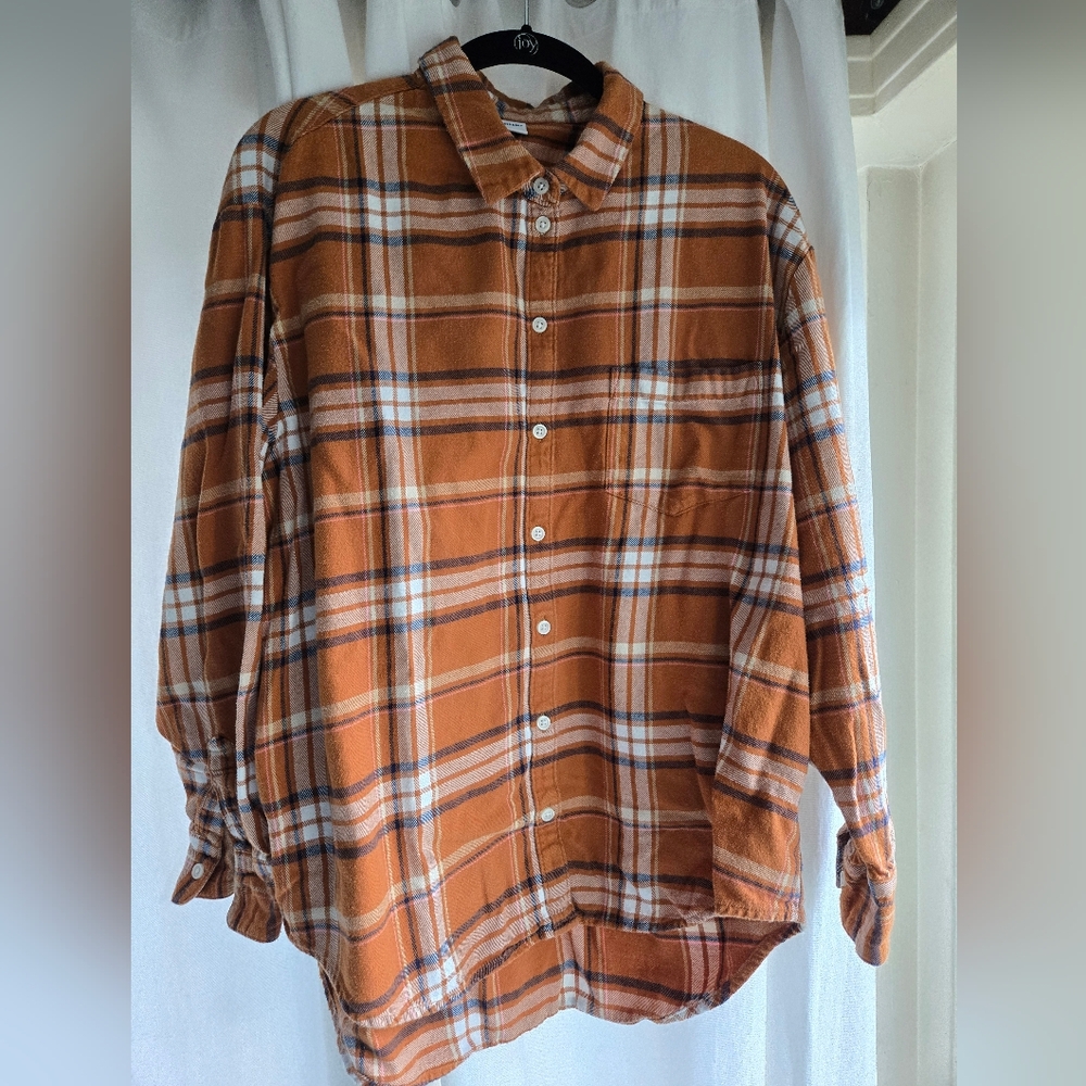 Orange Plaid Old Navy Button-Down Flannel Large